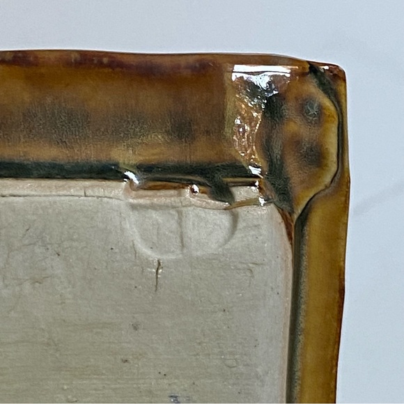 Pottery Spoon Rest Hand Made Glazed Beige red Signed 9” long Kitchen Cooking - Picture 6 of 16